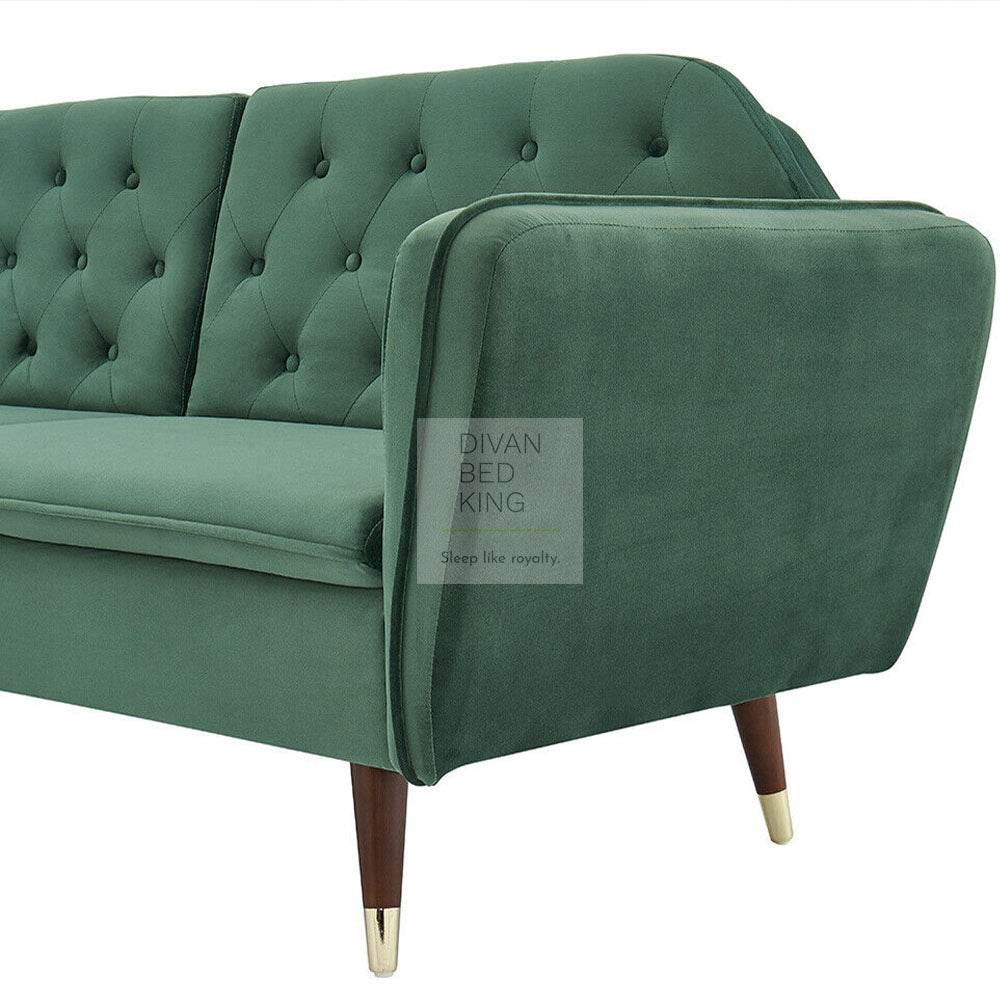 Regine Green Plush Velvet 3 Seater Sofa Bed