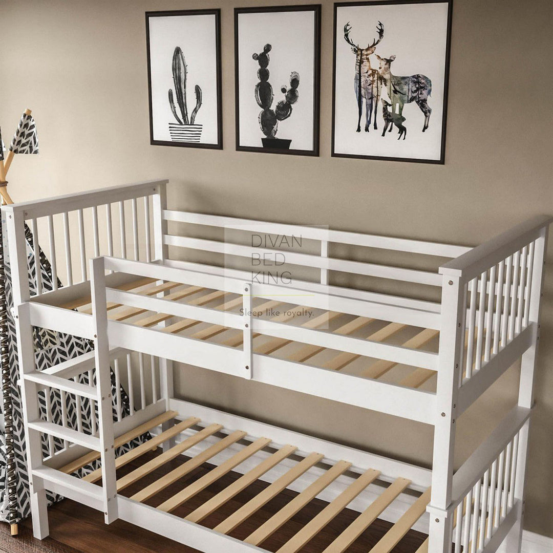 Morgan White Detachable Wooden Bunk Bed with Ladder