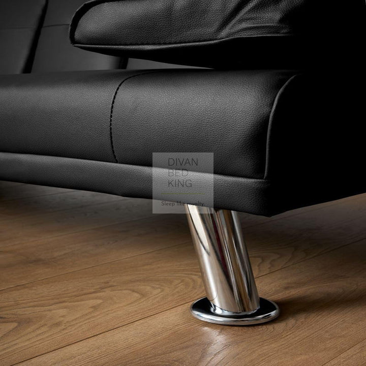 Cadence Black Leather 2 Seater Sofa Bed with Cup Holders and Matching Pillows