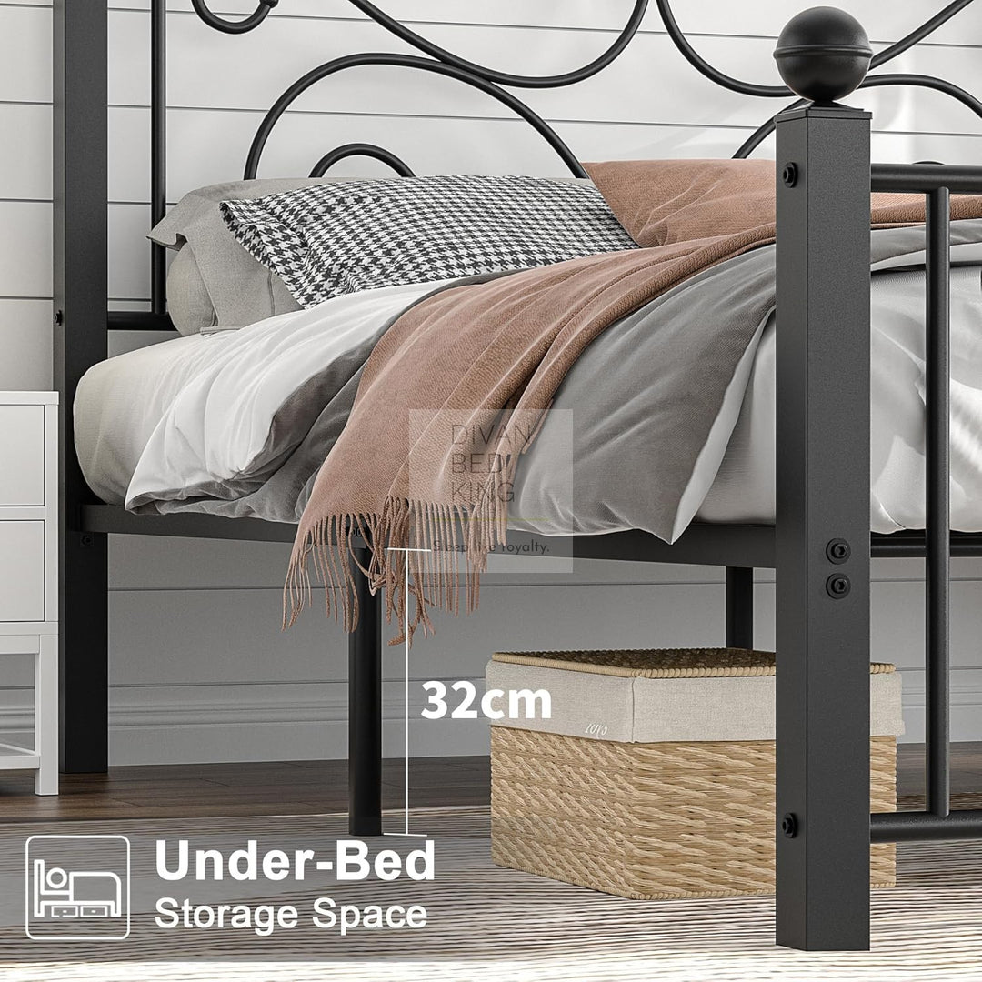 Elena Vintage Scroll Style Black Metal Bed Frame with Matching Footboard
