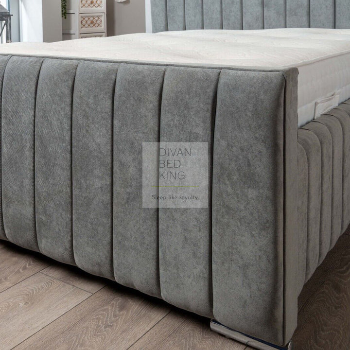 Cathirin Grey Velvet Ottoman Storage Bed Frame