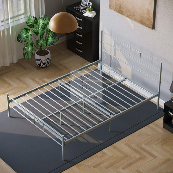 Mathias Light Grey Steel Metal Bed Frame with Drawer Options