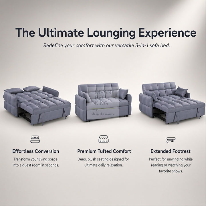 Lyons Grey Reclining Convertible 3 Seater Sofa Bed Pull Out Couch