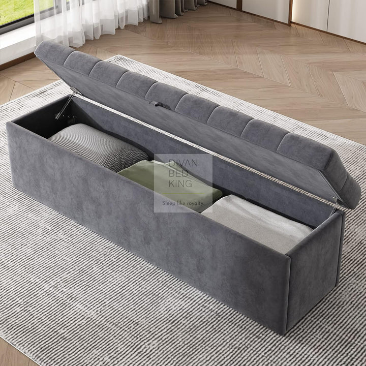 Dangelo Luxury Grey Plush Velvet Sleigh Bed Frame with Optional Storage Box