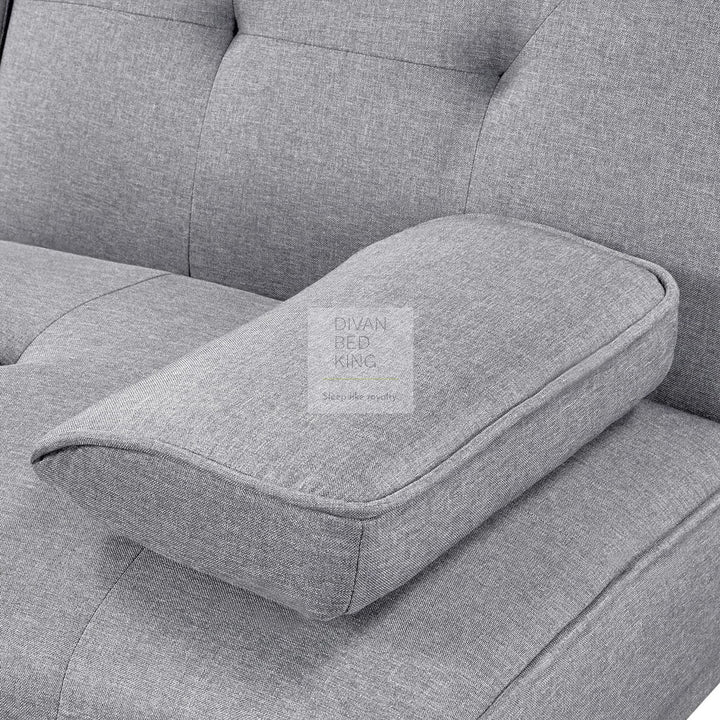 Francesca Grey Cotton Sofa Bed with Pillows and Cupholders