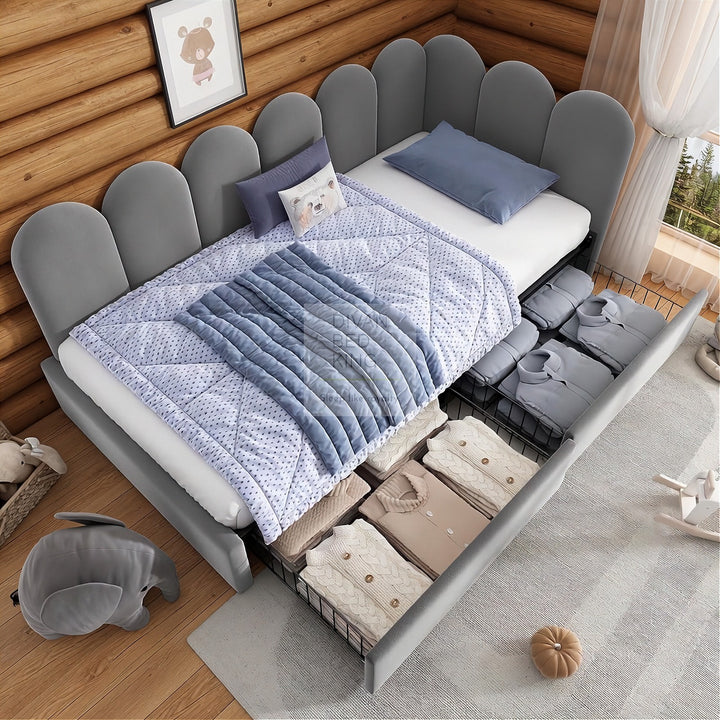 Novara Grey Plush Velvet 2 Drawer Corner 2 Seater Daybed Sofa Bed Couch