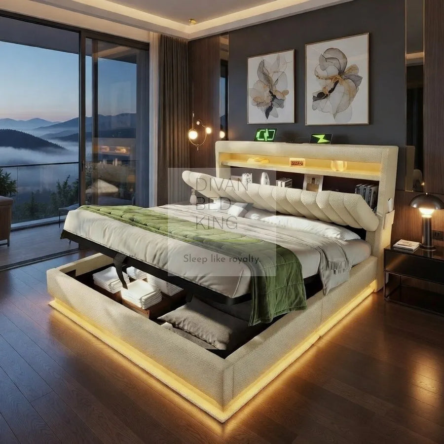 Moreno Beige Linen Smart LED Bed