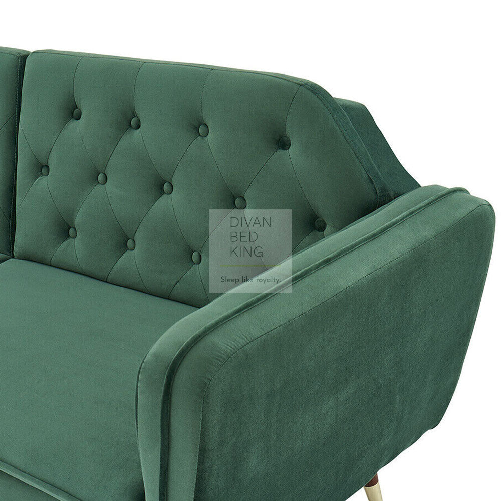 Regine Green Plush Velvet 3 Seater Sofa Bed