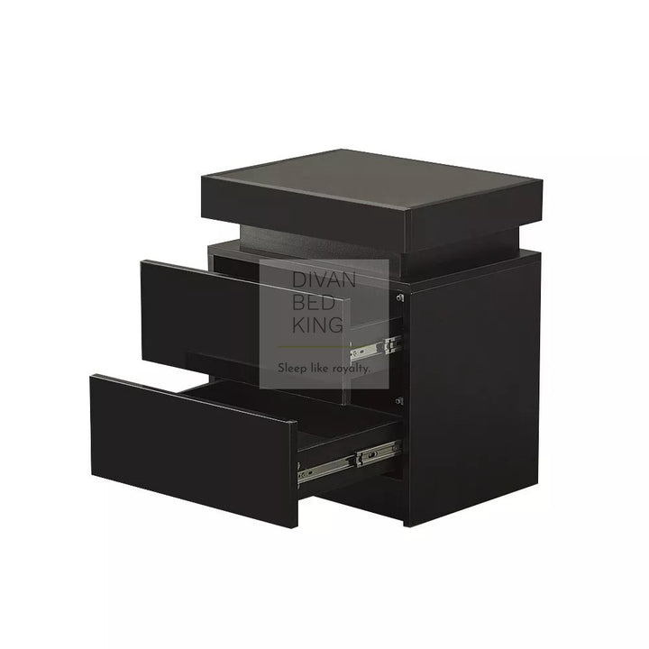 Volo 2 Drawer LED Black Gloss Bedside Table