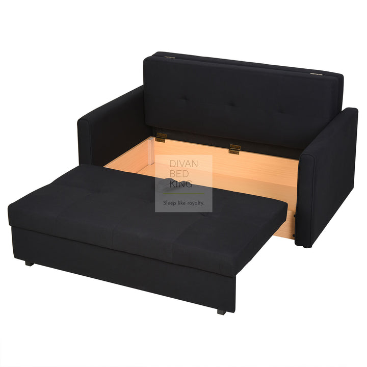 Adamaris 3 in 1 Black Cotton Sofa Bed 2 or 3 Seater with Storage