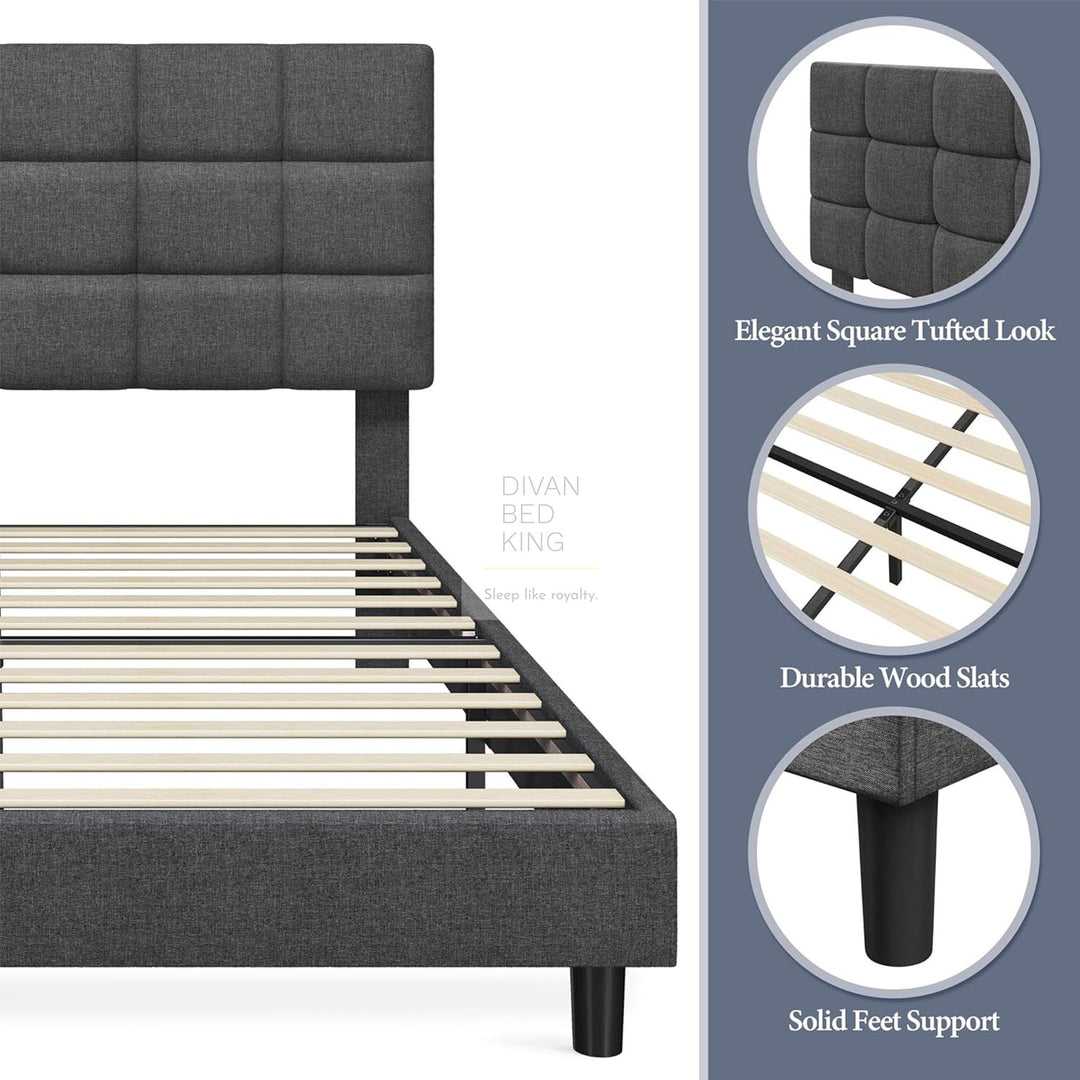 Armando Charcoal Linen Fabric Upholstered Bed Frame