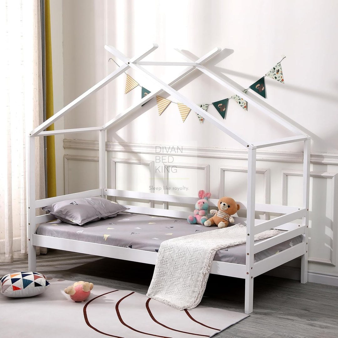 Cabrera White Wooden Treehouse Canopy Bed with Trundle Option Childs Kids