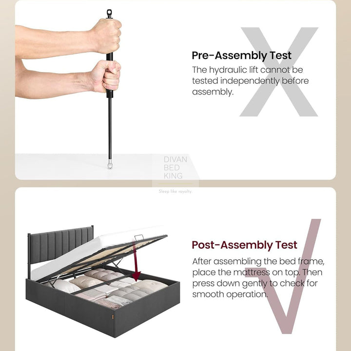 Schwartz Heavy Duty Grey Cotton Ottoman Storage Bed with Headboard and Removable Covers