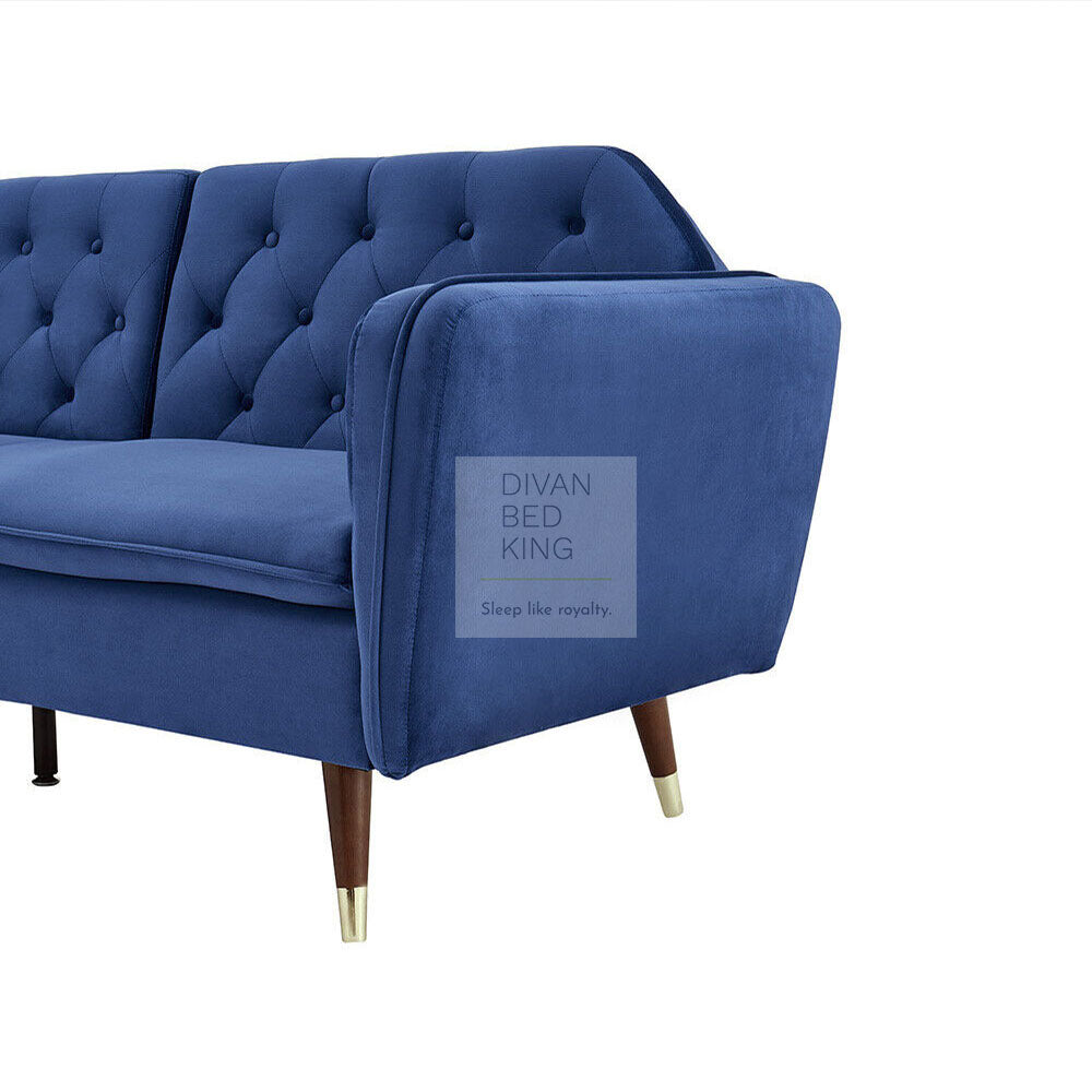 Regine Blue Plush Velvet 3 Seater Sofa Bed