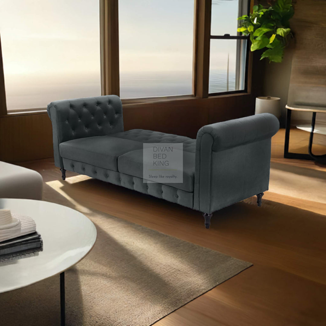 Federico Grey Velvet Convertible 3 Seater Sofa Bed Couch