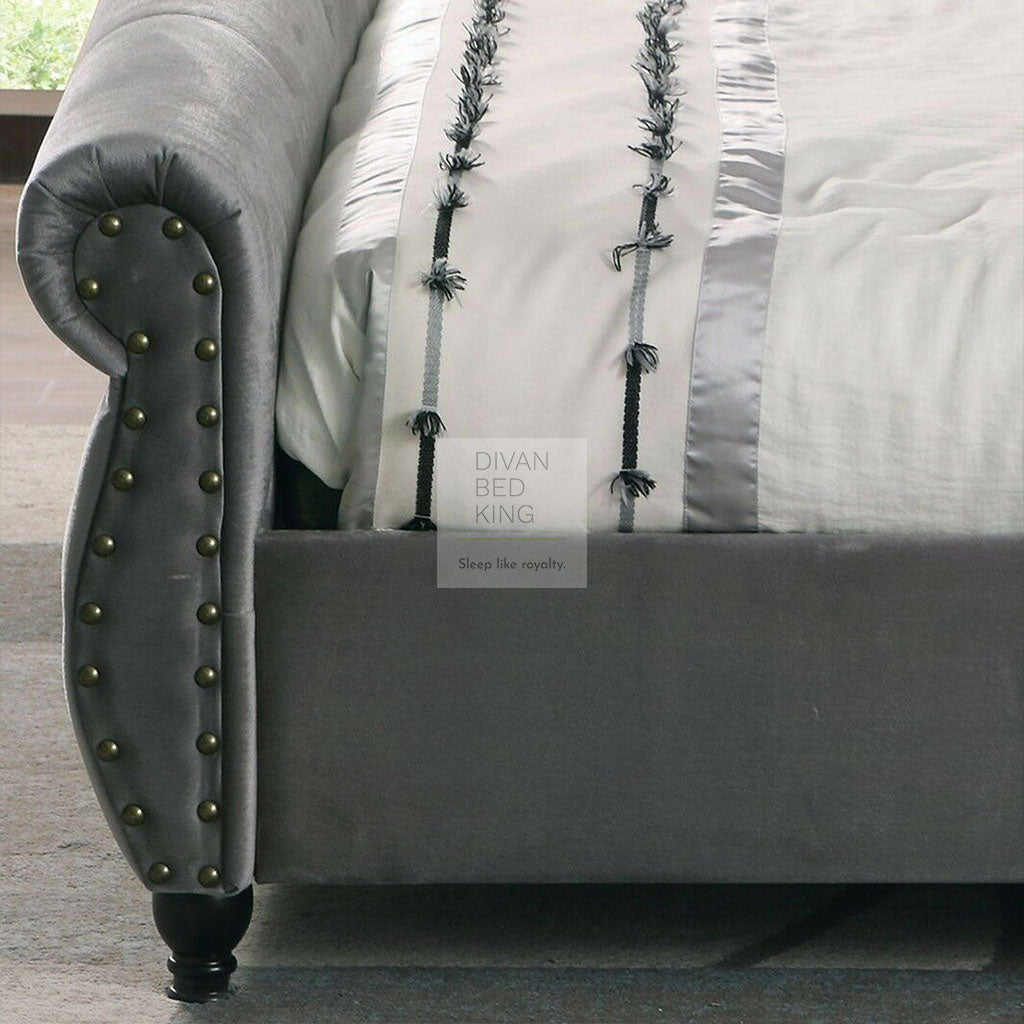 Gabrielle Grey Pewter Velvet Velour Bed Frame