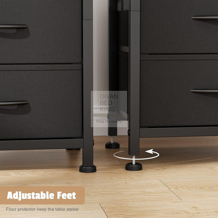 Henry 2 Drawer Black Wood and Metal Smart Bedside Table with Shelf