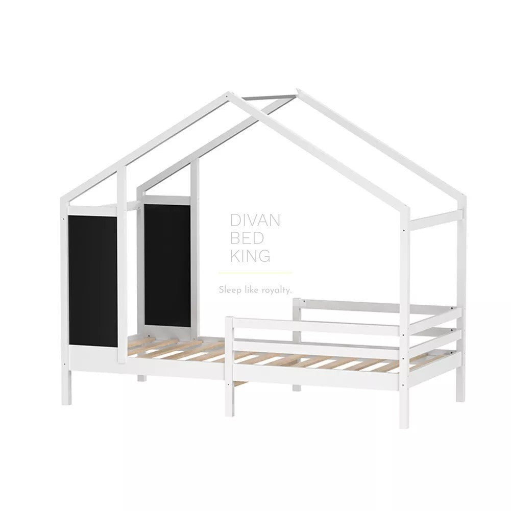 Pamina White Treehouse 3ft Single Bed Wooden with Blackboard & Canopy Kids Sleeper Pine House Low Childs