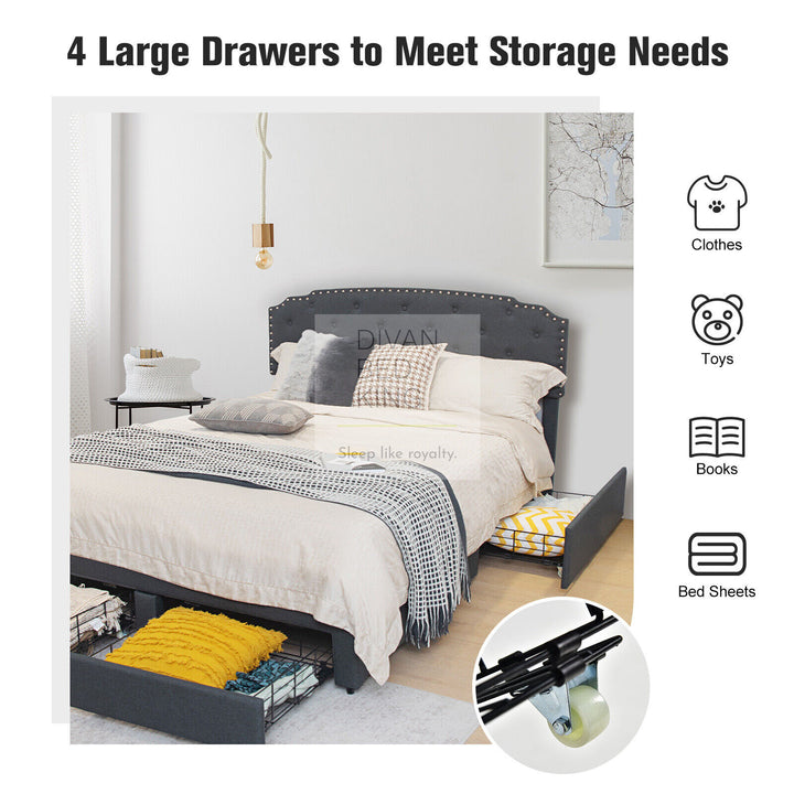 Clematiss Hope 4 Drawers Storage Linen Bed with Adjustable Headboard