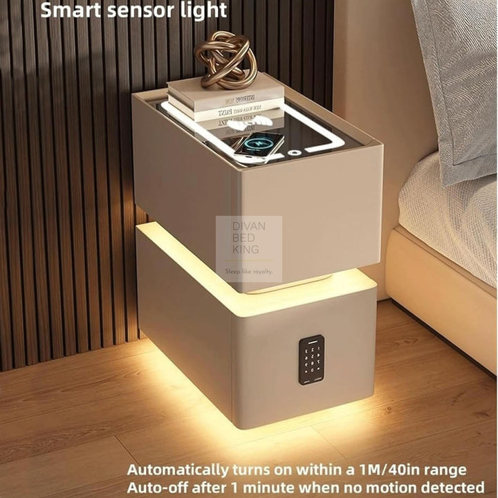 Lozano Black 2 Drawer Smart Bedside Table with Wireless Charging, LED and Password Protected Storage (Pre-Assembled)