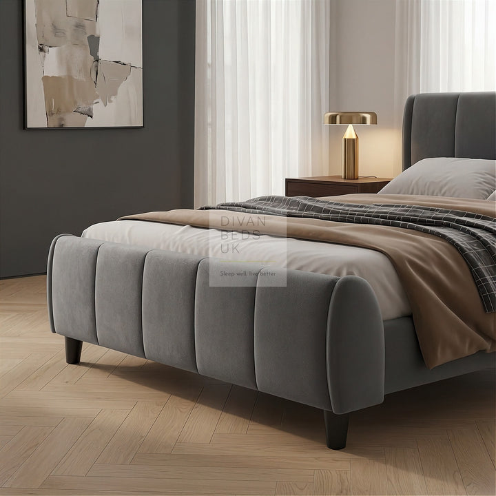 Benicio Grey Velvet Luxury Wingback Curved Upholstered Bed Frame