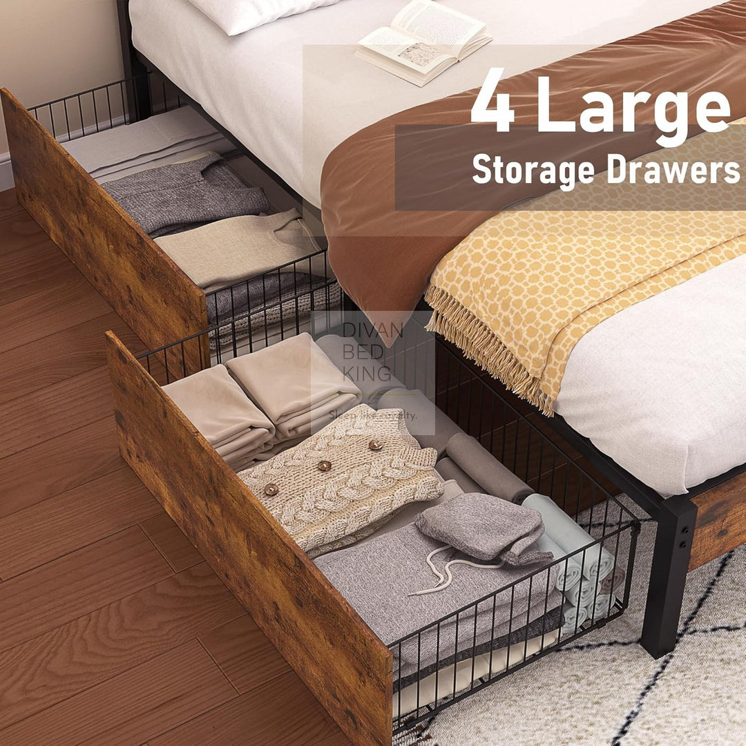 Moledar Curved Engineered Wood 4 Drawer Storage Bed Frame with Footboard