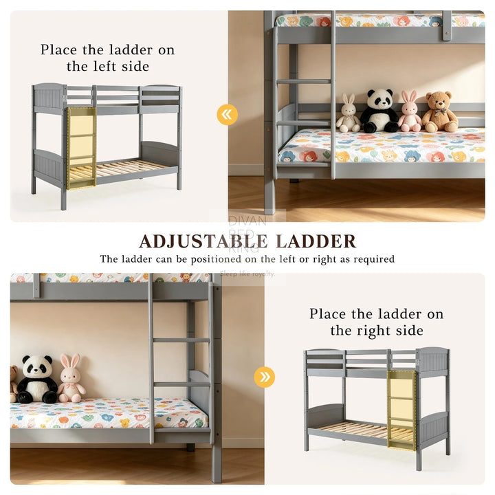 Columbus Detachable Grey Wooden Bunk Bed