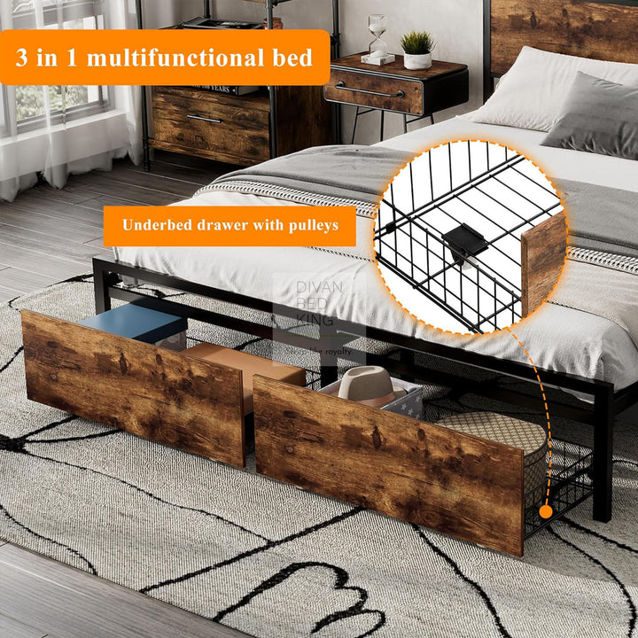 Henry Metal Divan Bed with End Drawers with Smart LED Lights, USB & Type-C Charging Station