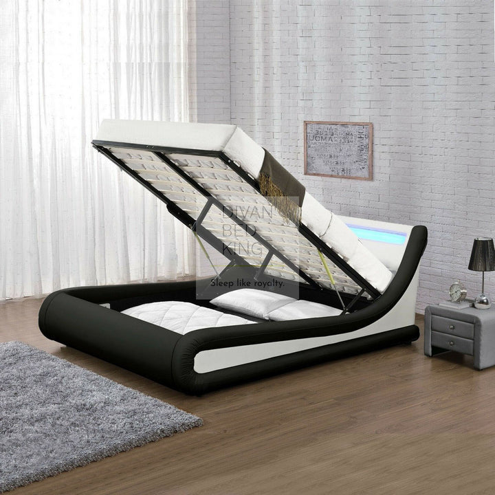 Volo LED Modern Black Leather Ottoman Storage Bed