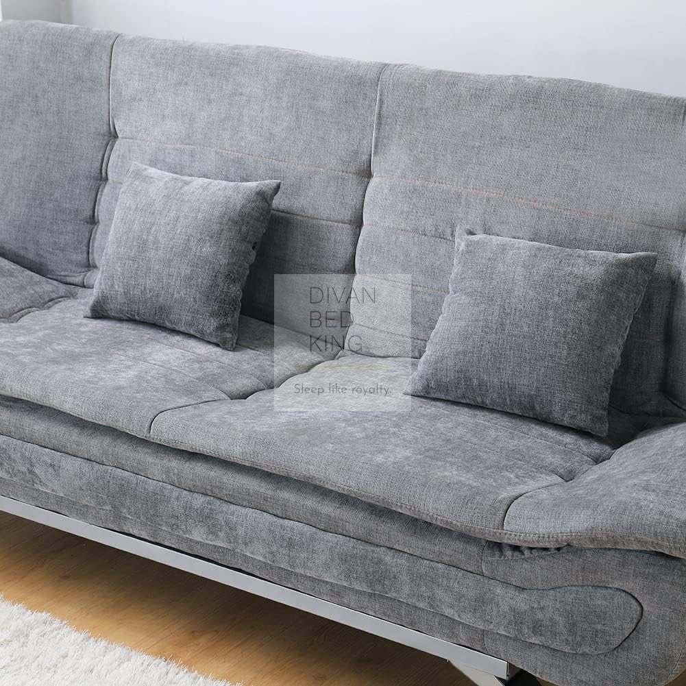 Bryson Grey Linen 3 Seater Sofa Bed with Chrome Legs & Matching Pillows