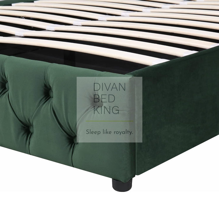 Harlow Green Plush Velvet Wingback Ottoman Storage Bed Frame