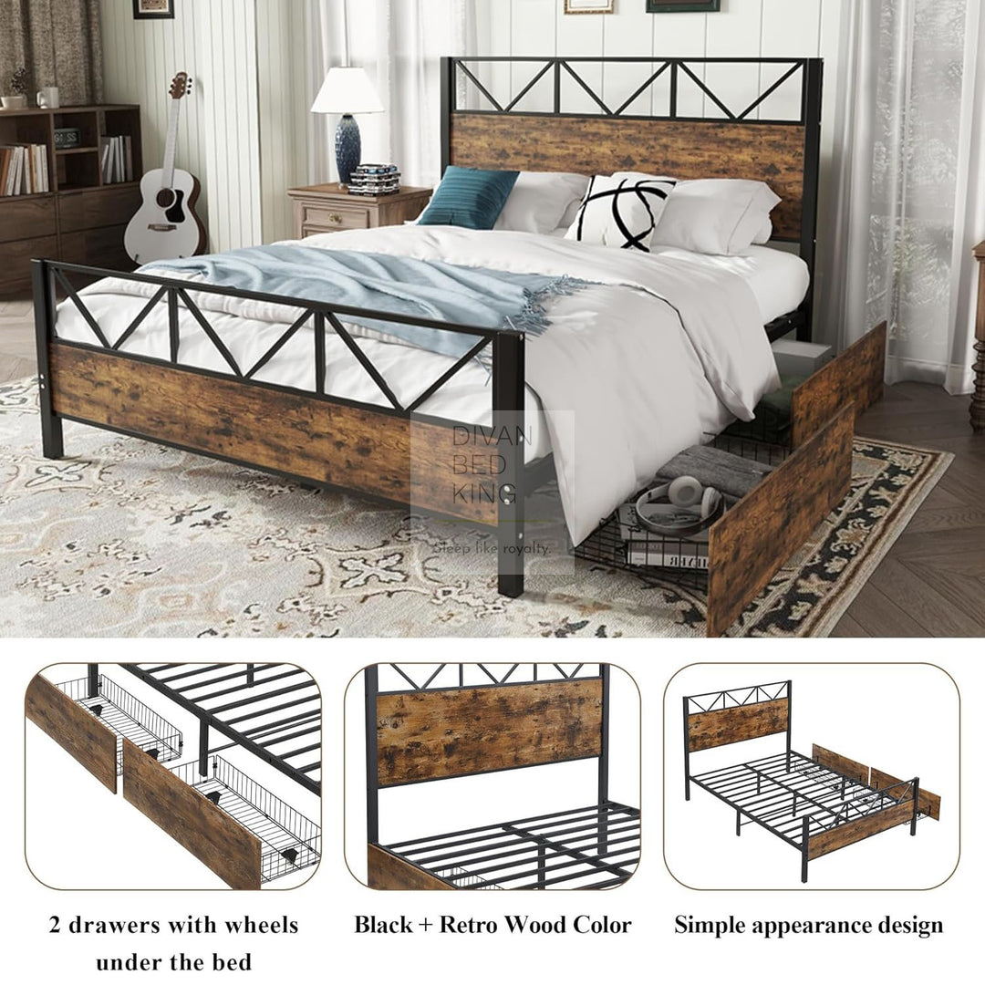 Andria Metal Bed Frame with 2 Drawer Storage Included