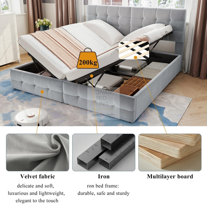 Contessa 2-in-1 Split & Link Side Lift Grey Velvet Ottoman Bed