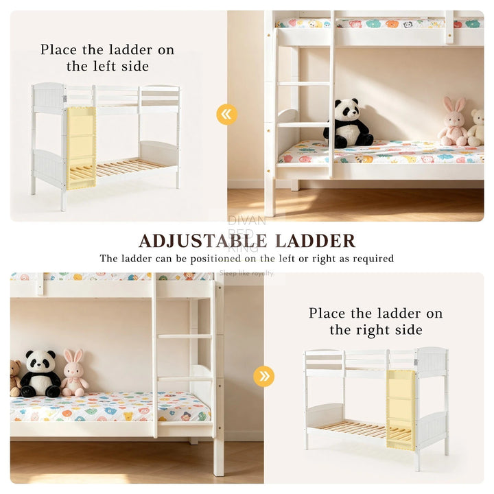Columbus Detachable White Wooden Bunk Bed
