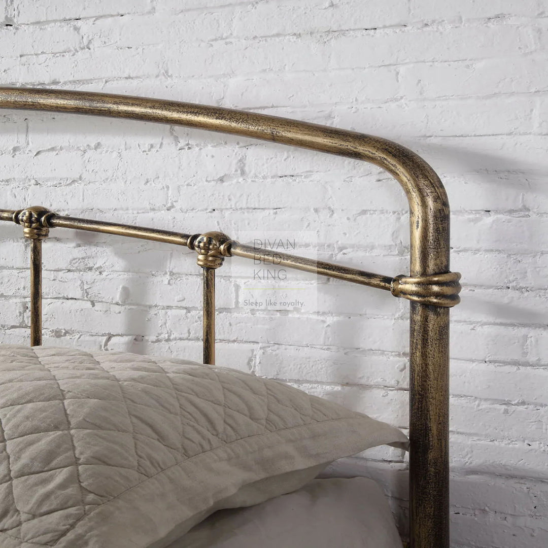 Julian Antique Brass Copper Curved Metal Hospital Style Bed Frame