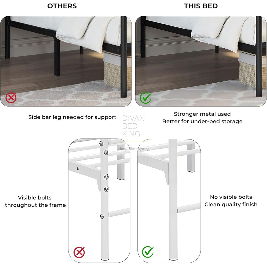 Rosella Crystal Finial White Metal Bed with Footboard and Optional Drawers