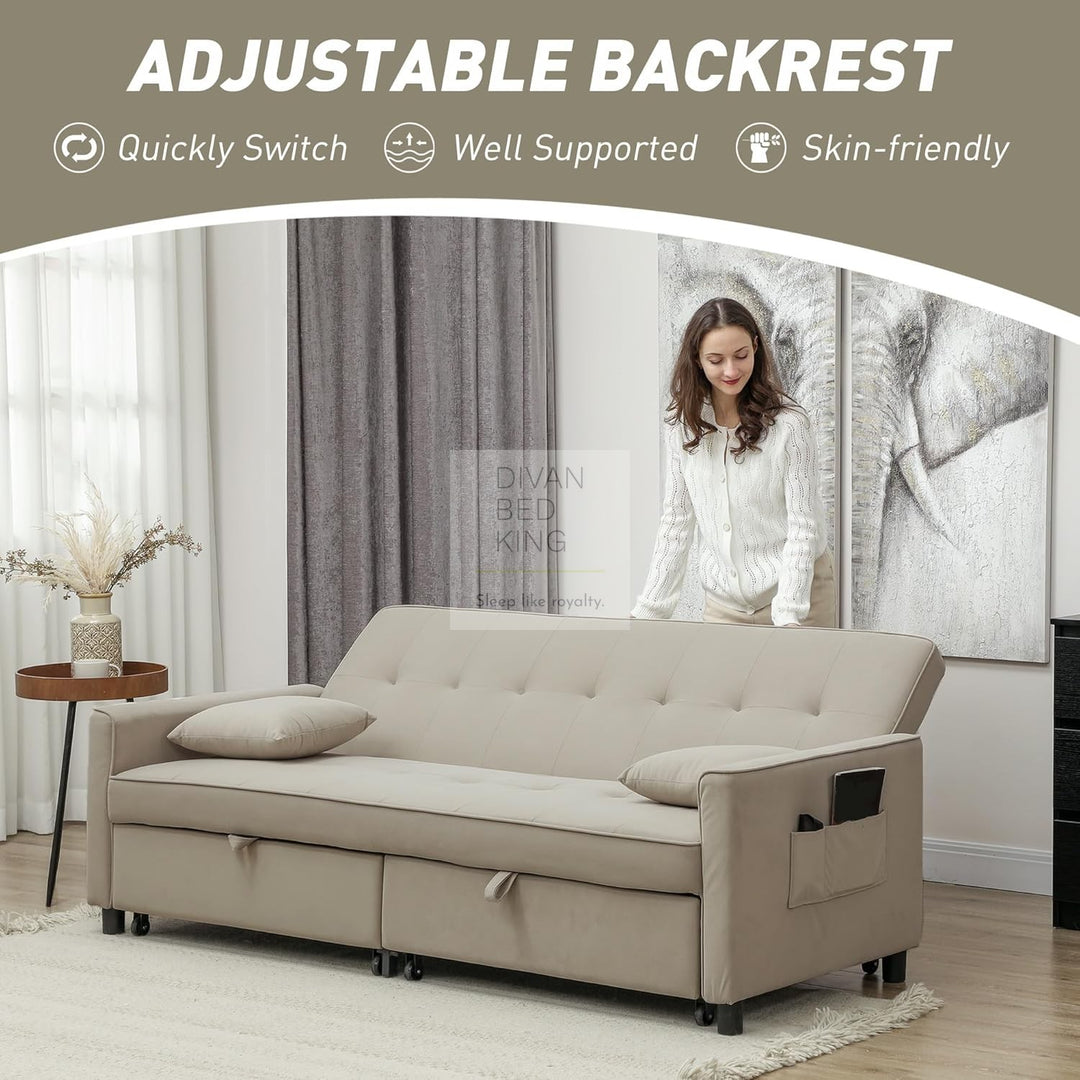 Ramiro Biege Brushed Cotton 3-in-1 Sofa Bed 3 Seater with Storage