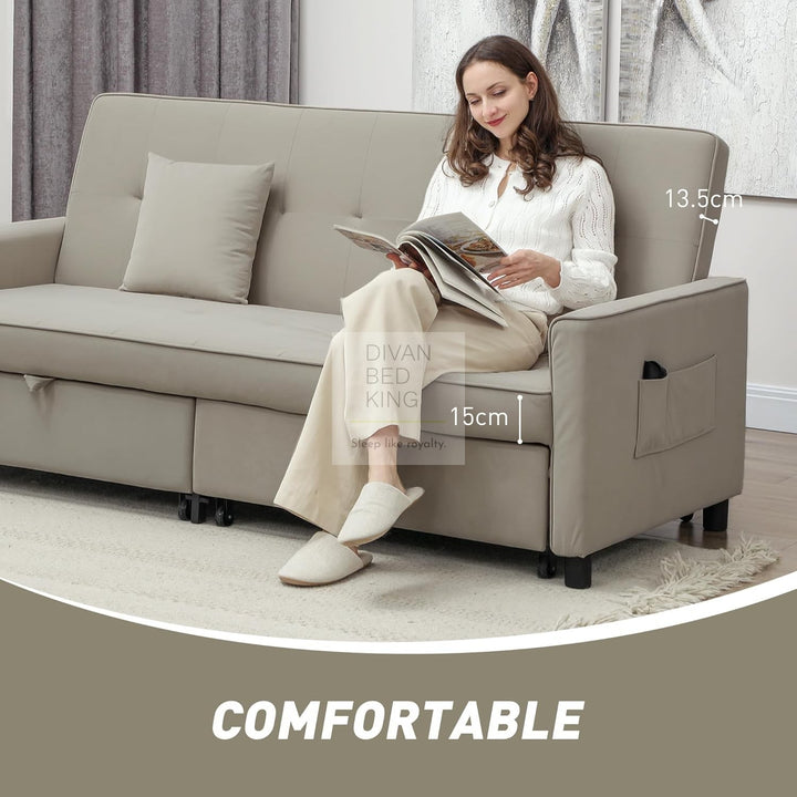 Ramiro Biege Brushed Cotton 3-in-1 Sofa Bed 3 Seater with Storage