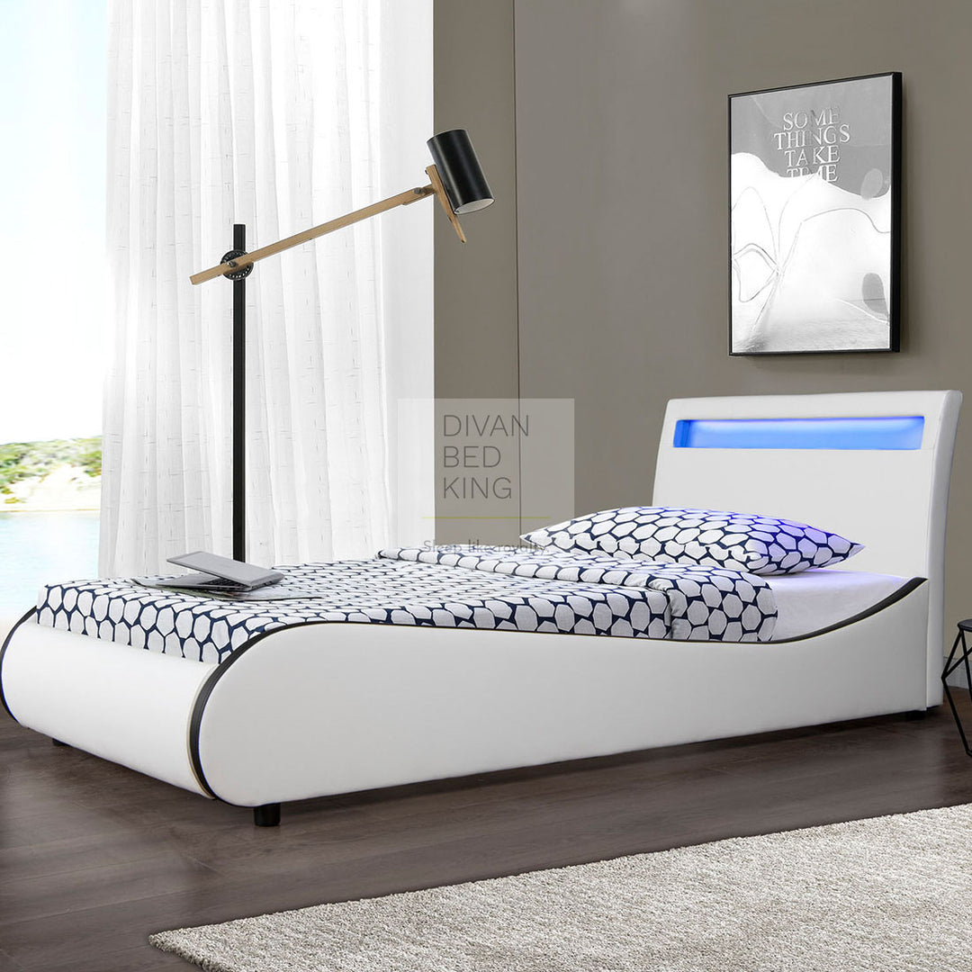 Volo High Headboard LED Italian Modern White Leather Bed