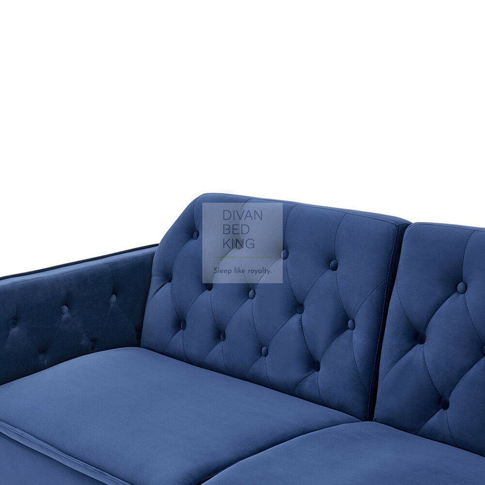 Regine Blue Plush Velvet 3 Seater Sofa Bed