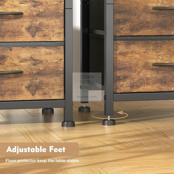 Henry 2 Drawer Rustic Wood and Metal Smart Bedside Table with Shelf