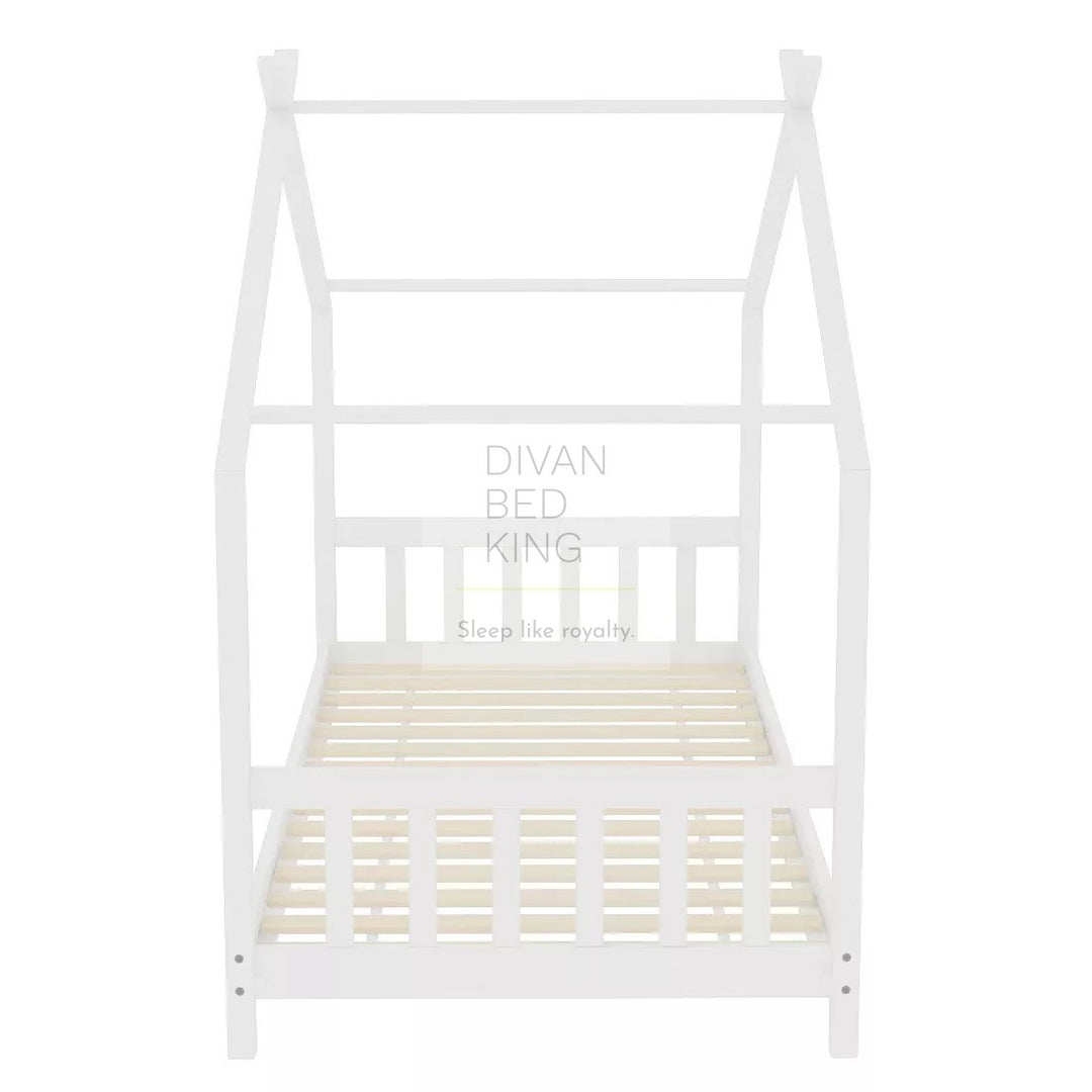 Umberto White Treehouse 3ft Single Bed Wooden with Canopy Kids Sleeper Pine House Low Childs