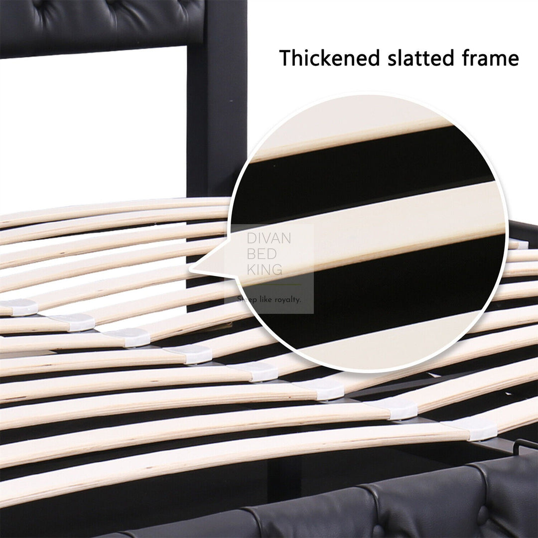 Santiago LED Black Leather Ottoman Storage Bed
