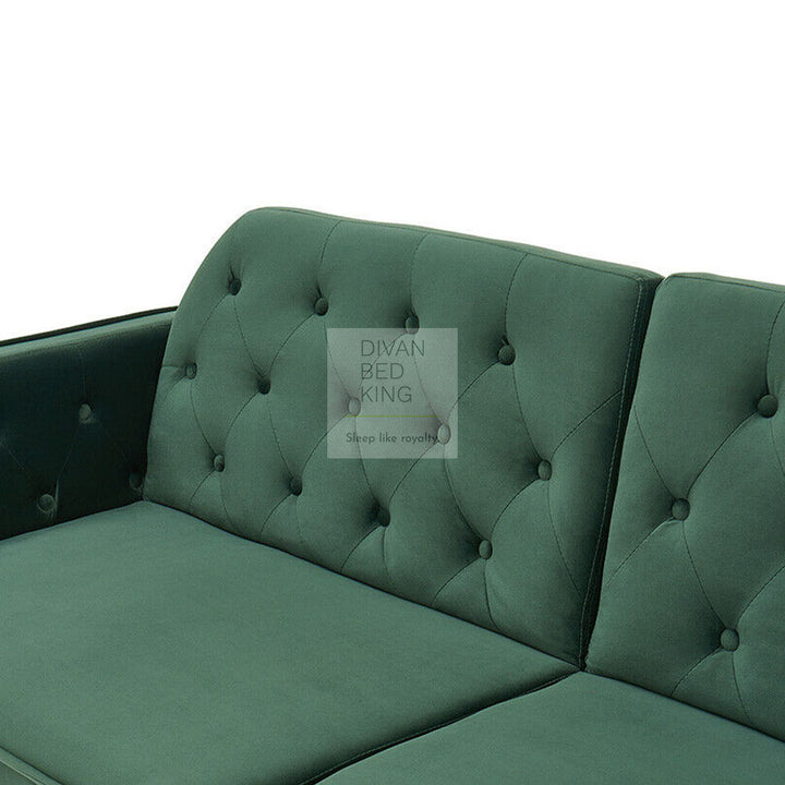 Regine Green Plush Velvet 3 Seater Sofa Bed