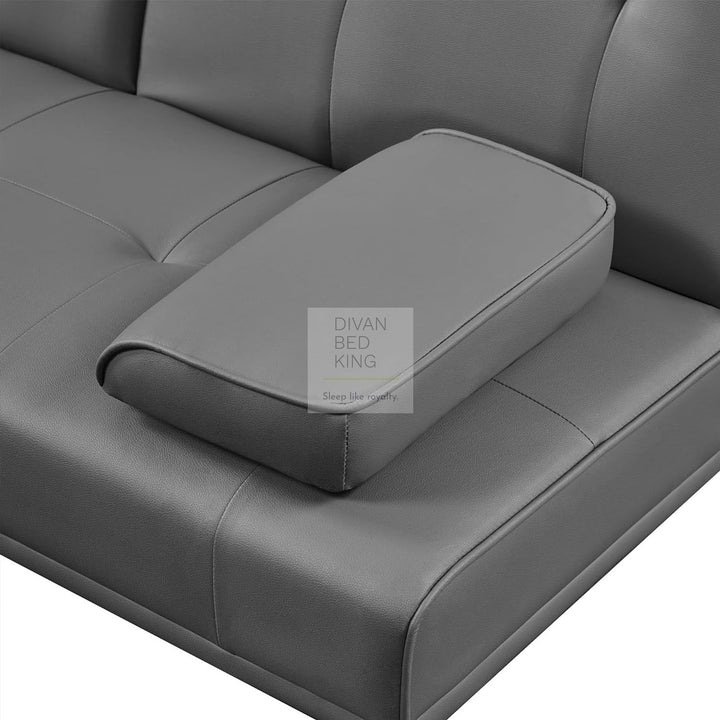 Francesca Grey Leather Sofa Bed with Pillows and Cupholders