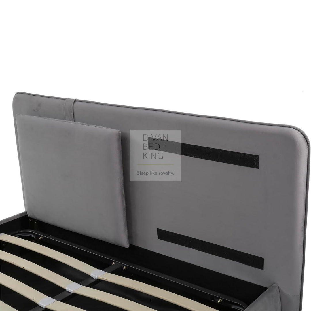 Oppia Nuova Grey Brushed Cotton Ottoman Storage Bed with Large Padded Removeable Headrests