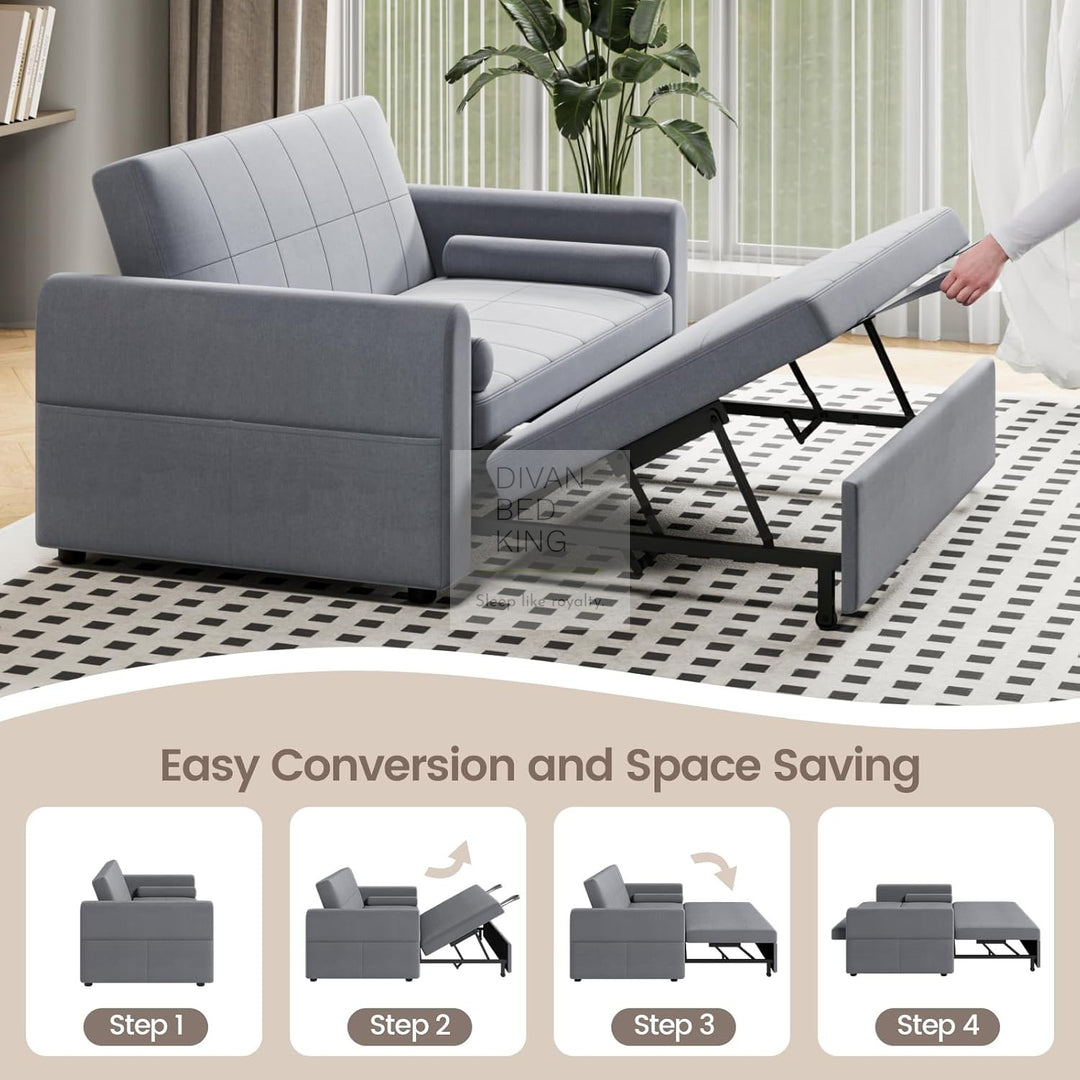 Kimora Dark Grey Linen Smart Daybed Sofa Bed with USB & Type C Charging and Matching Pillows