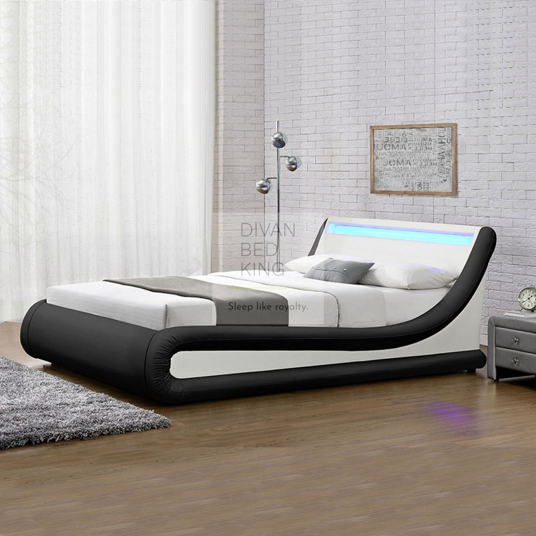 Volo LED Modern Black & White Leather Ottoman Storage Bed