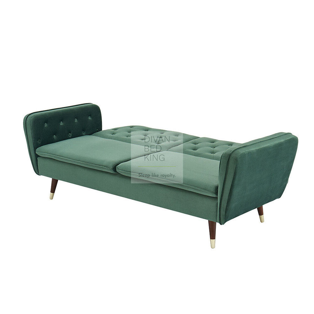 Regine Green Plush Velvet 3 Seater Sofa Bed