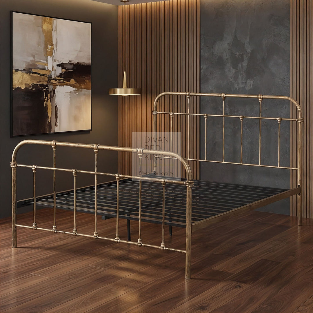 Bellamy Antique Brass Metal Hospital Style Bed Frame